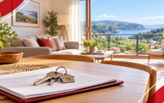 Vivienda luminosa con llaves y documentos de alquiler sobre una mesa, imagen para el artículo sobre Cantabria Alquila.