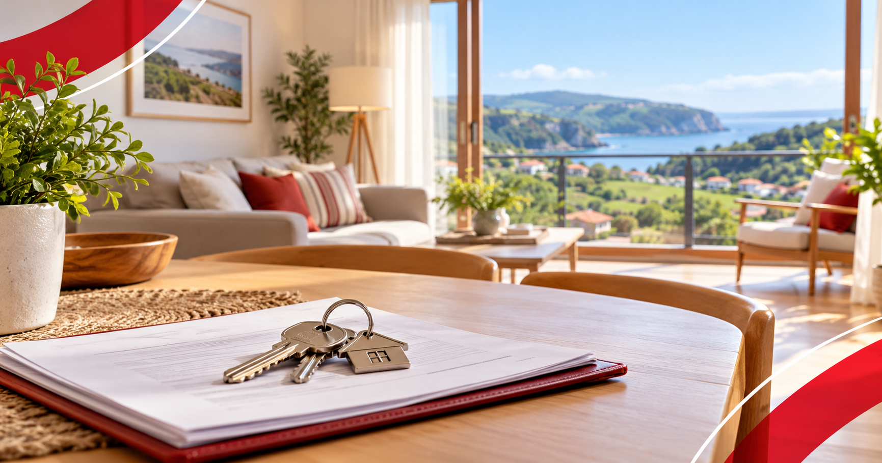 Vivienda luminosa con llaves y documentos de alquiler sobre una mesa, imagen para el artículo sobre Cantabria Alquila.
